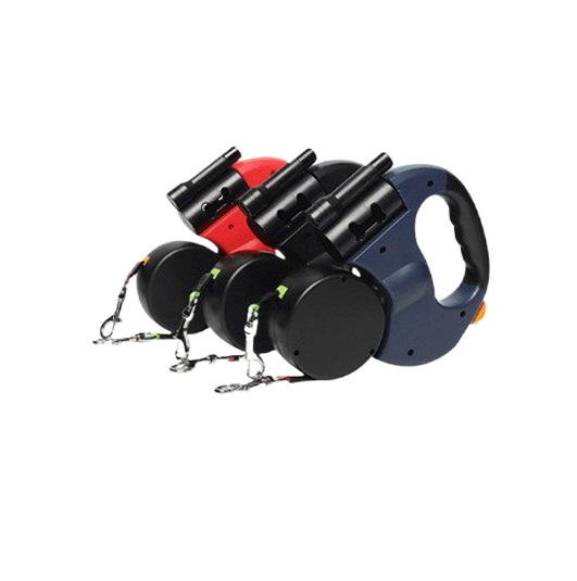 Retractable Dual Dog Leash with Waste Bag Dispenser
