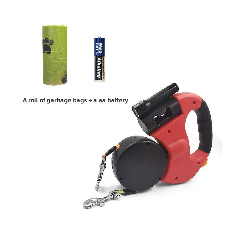Retractable Dual Dog Leash with Waste Bag Dispenser