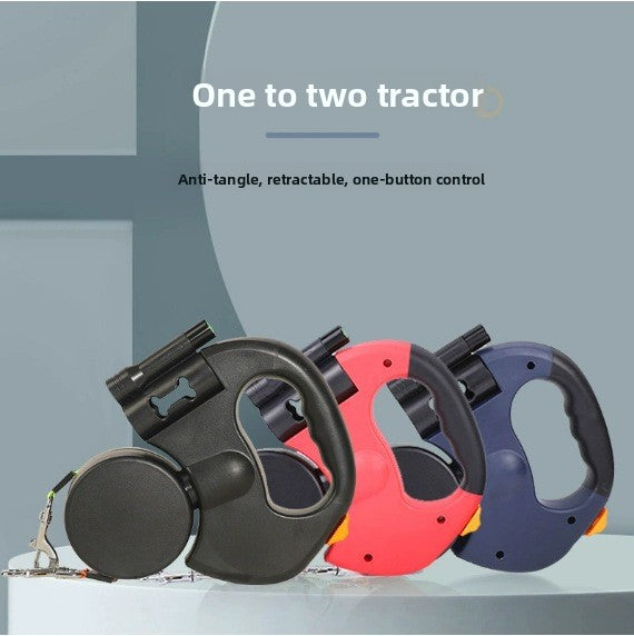 Retractable Dual Dog Leash with Waste Bag Dispenser