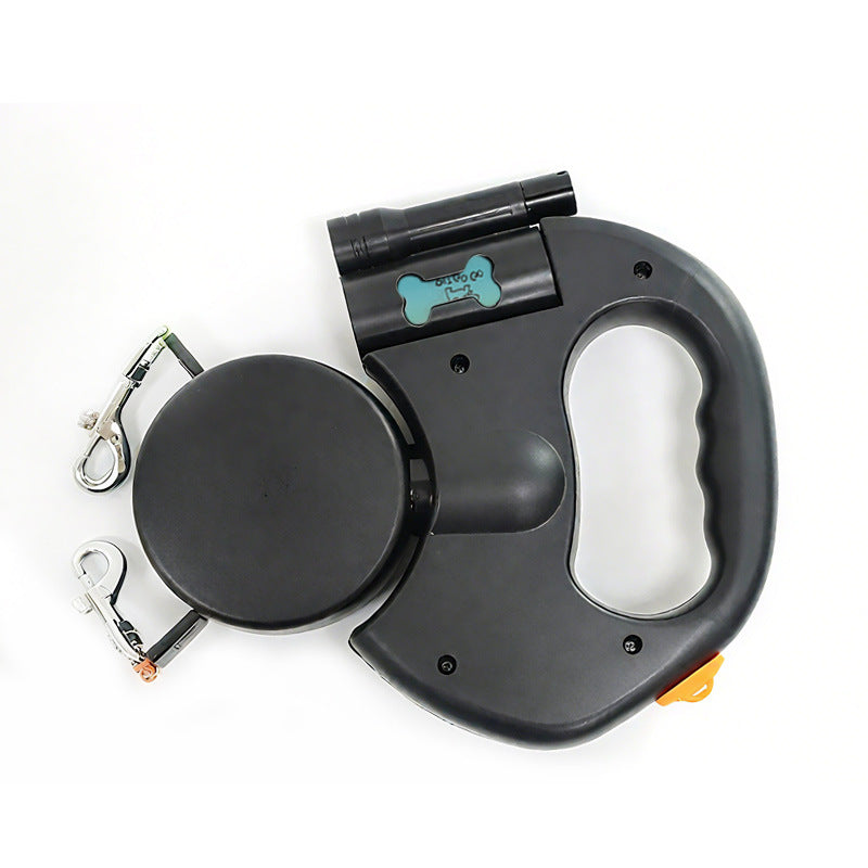 Retractable Dual Dog Leash with Waste Bag Dispenser