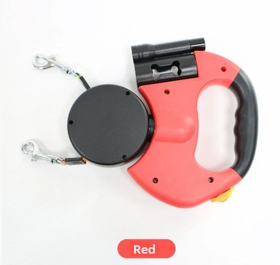 Retractable Dual Dog Leash with Waste Bag Dispenser