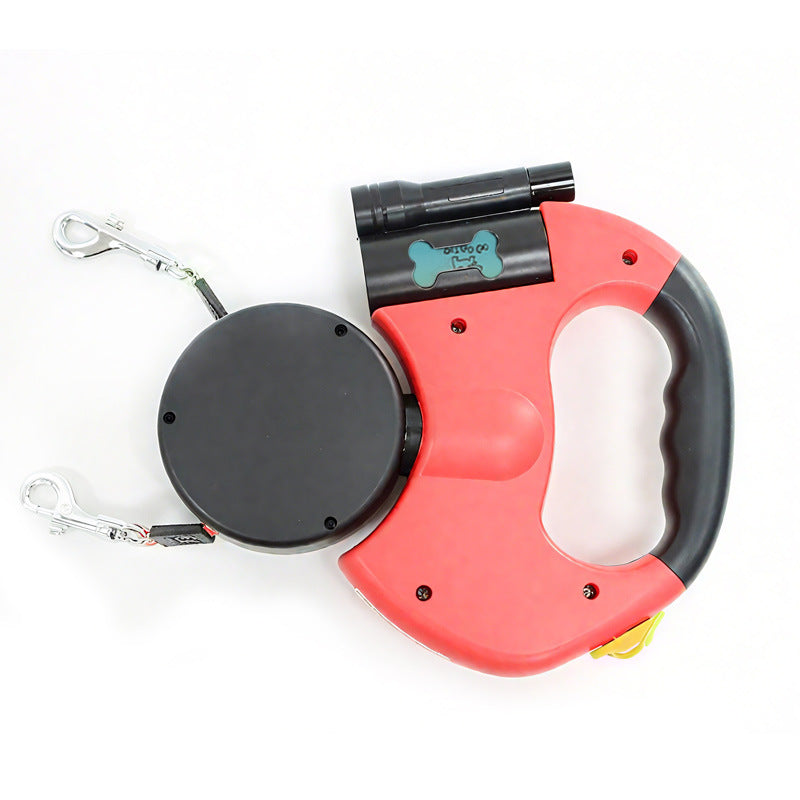 Retractable Dual Dog Leash with Waste Bag Dispenser